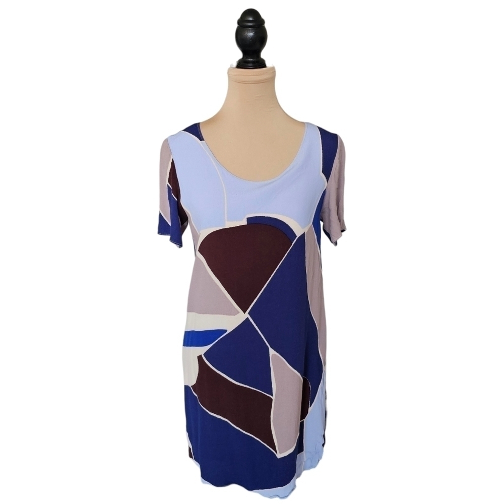 Wilfred Blue Grey Beige Short Sleeve Patterned Dress Sz M